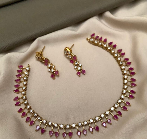 AD Stone Necklace & Earrings