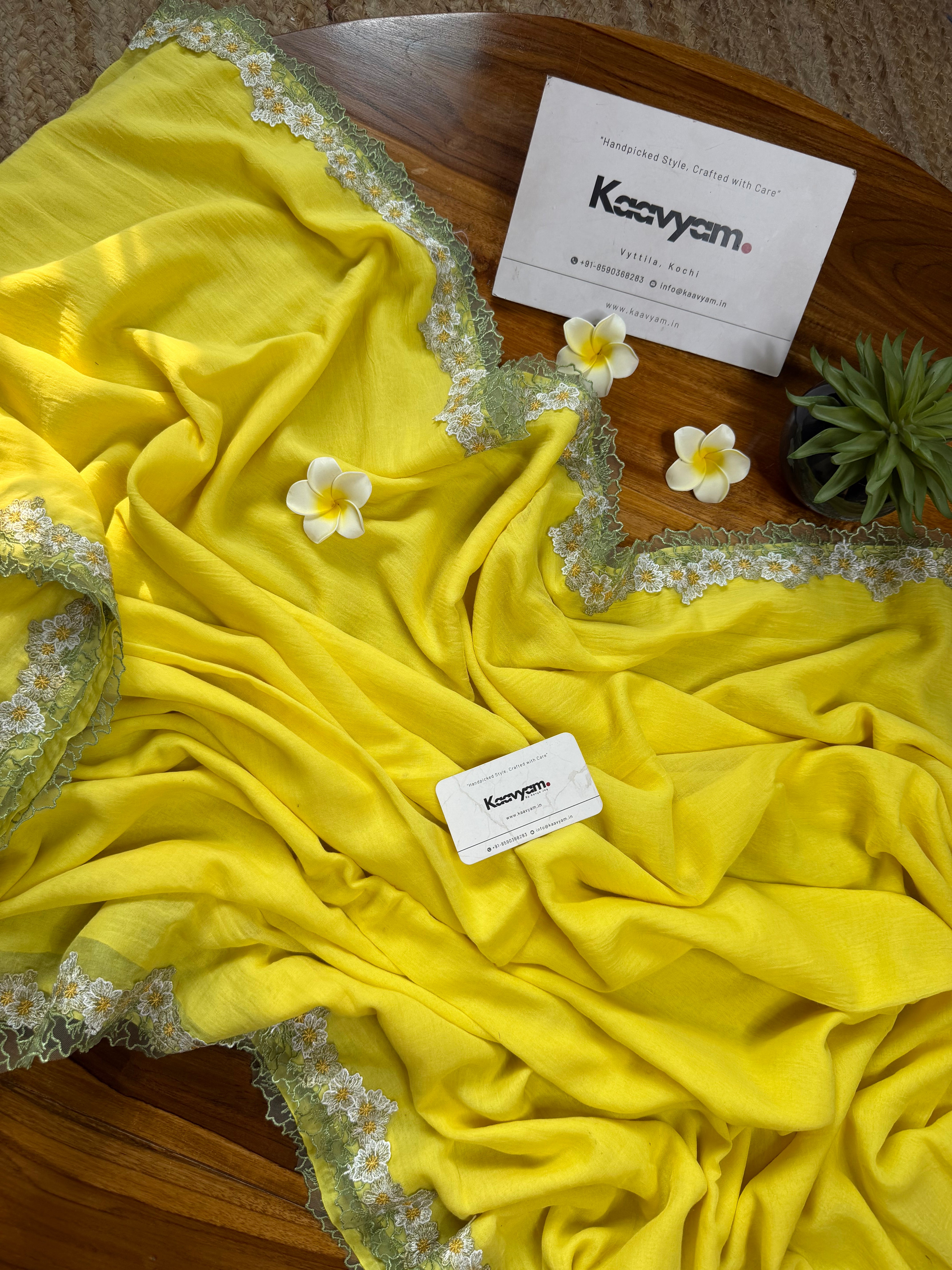 Lemon Lace Mul Cotton Saree