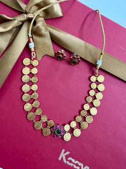 Coin Ruby Flower Choker