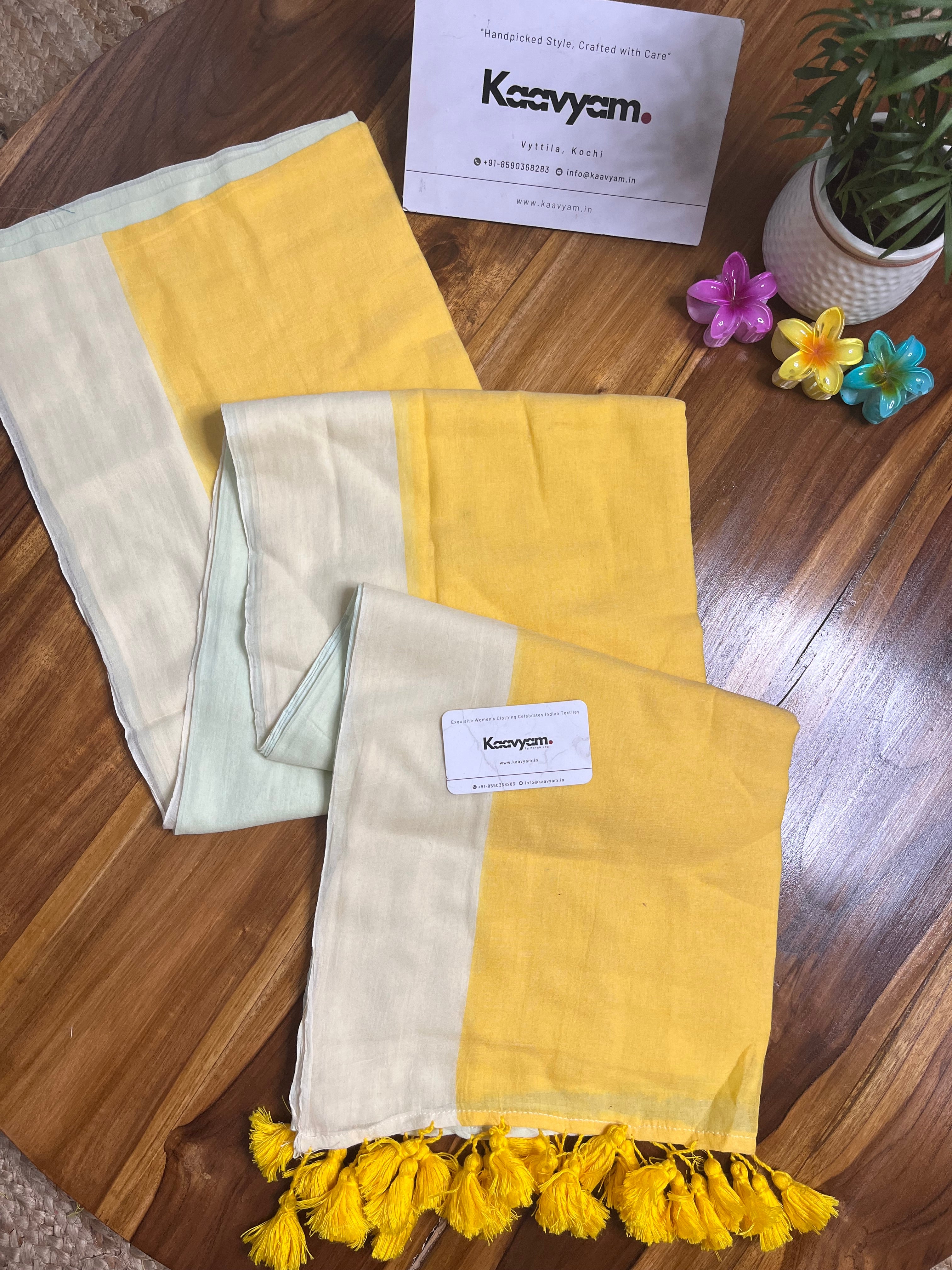 Yellow Casual Mul Cotton Saree - Manka