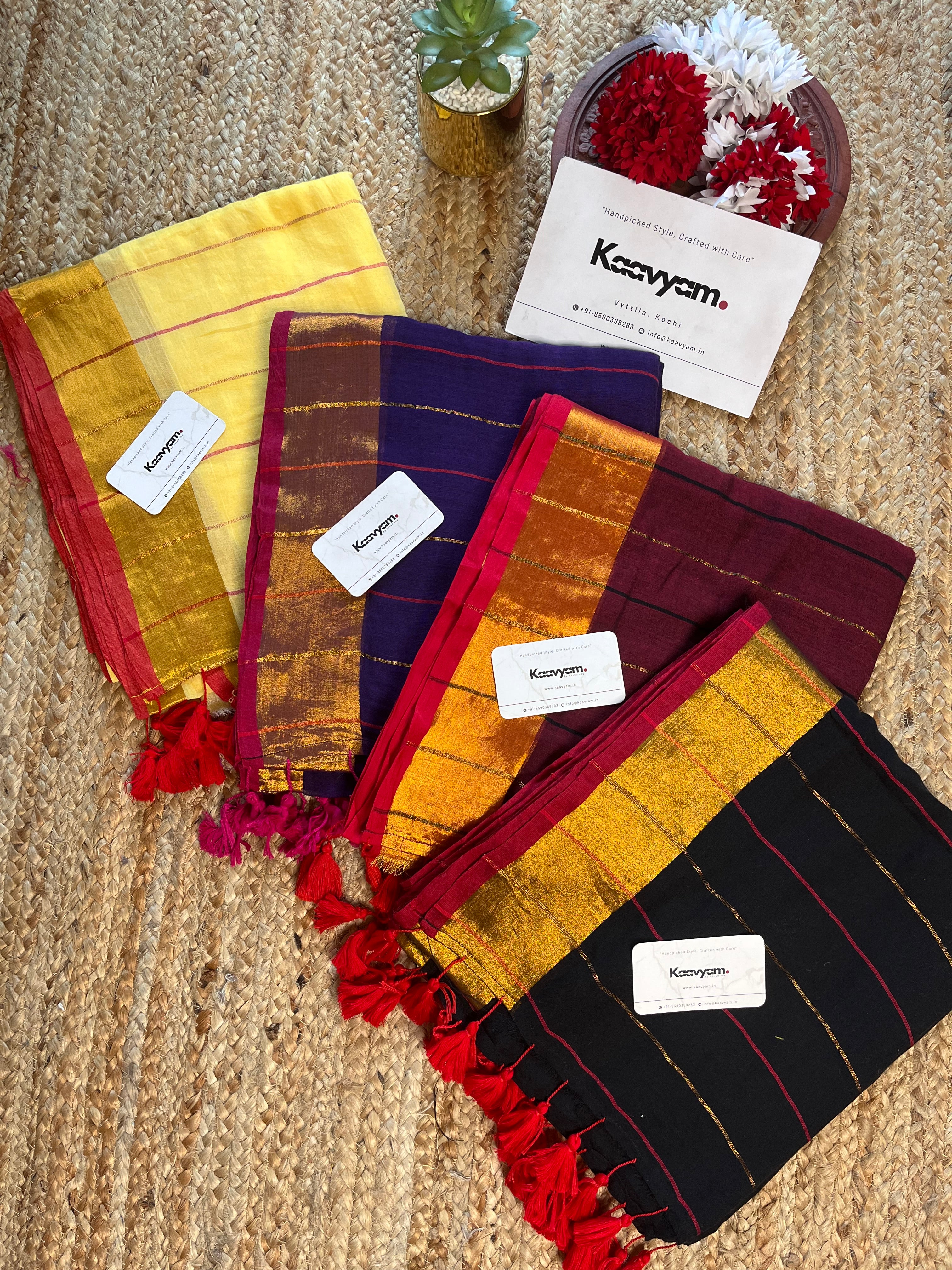 Kasav and Stripe Mul Cotton Saree