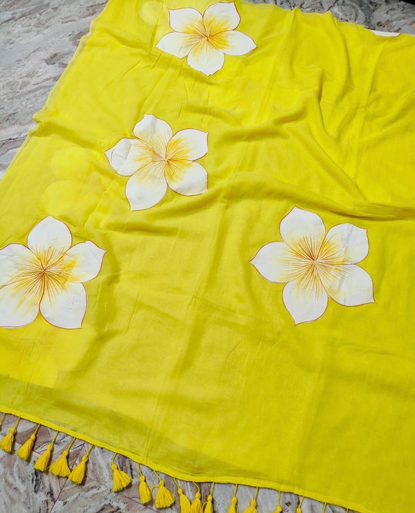 Big Flower Handpainted Mul Cotton Saree