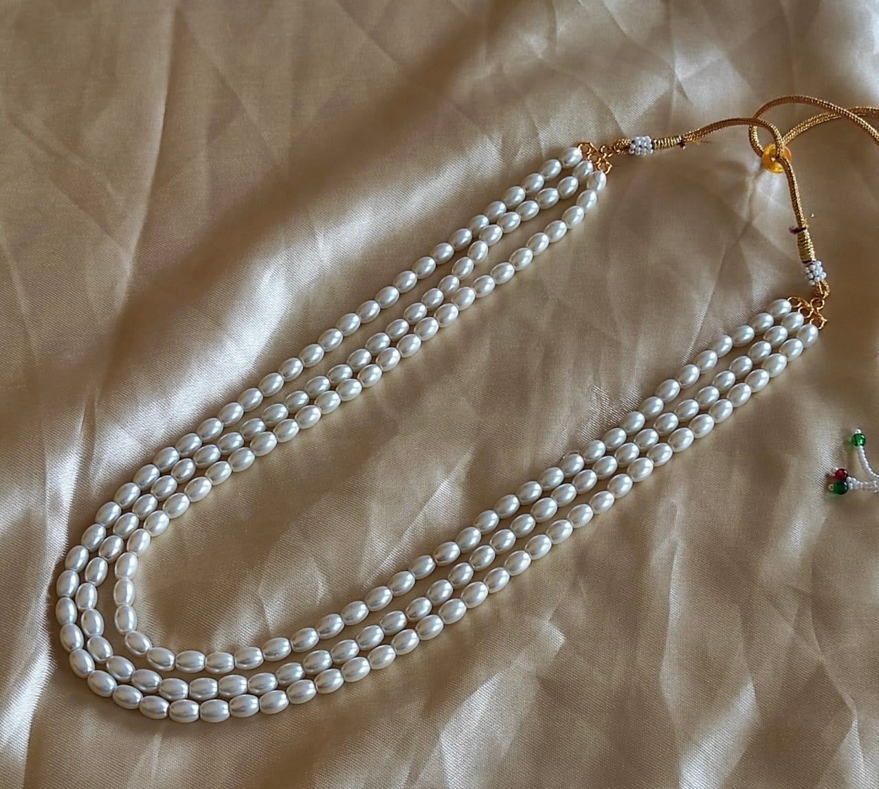 Layer Pearl Long Neckpiece & Earrings