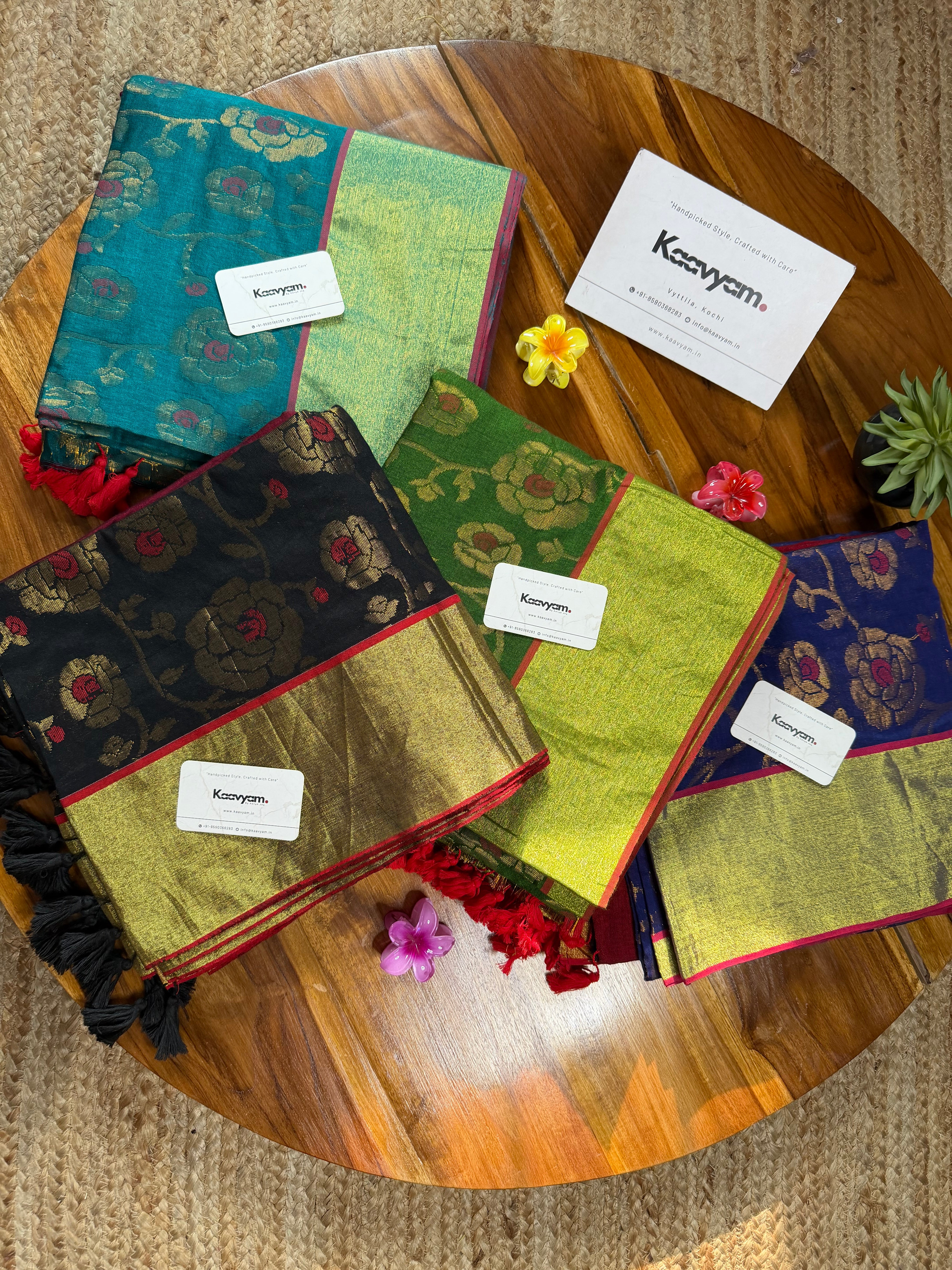 Rose Motif Mul Cotton Saree