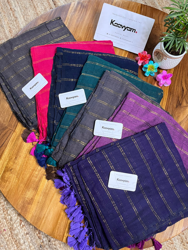 Double Zari Stripes Mul Cotton Saree