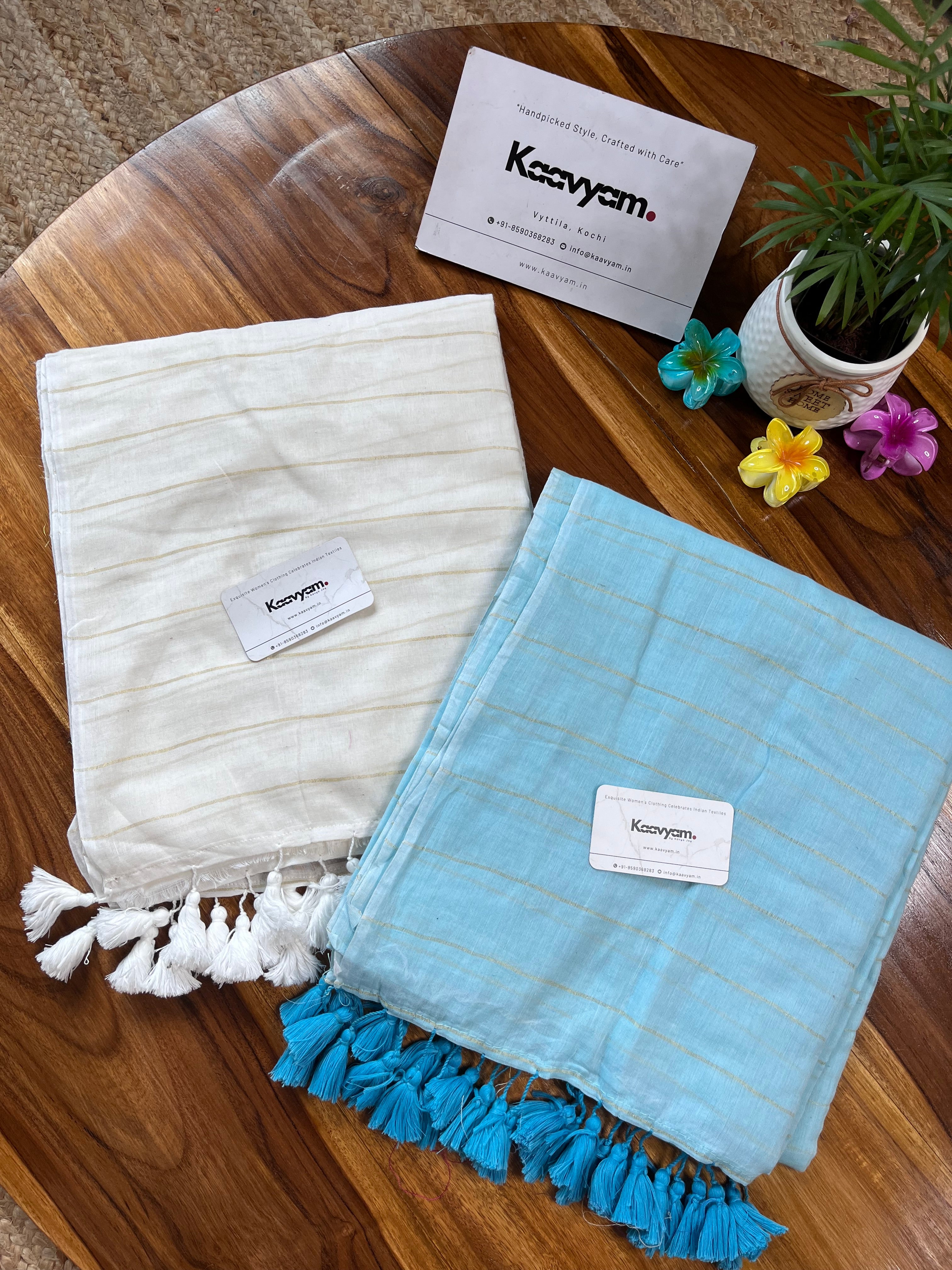 Mono Stripe Mul Cotton Saree