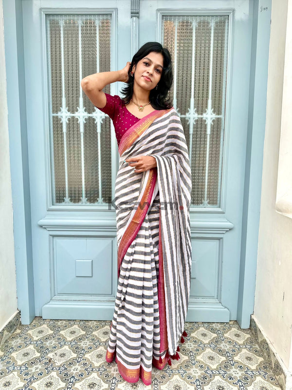 Stripe & Kanchi Mul Cotton Saree