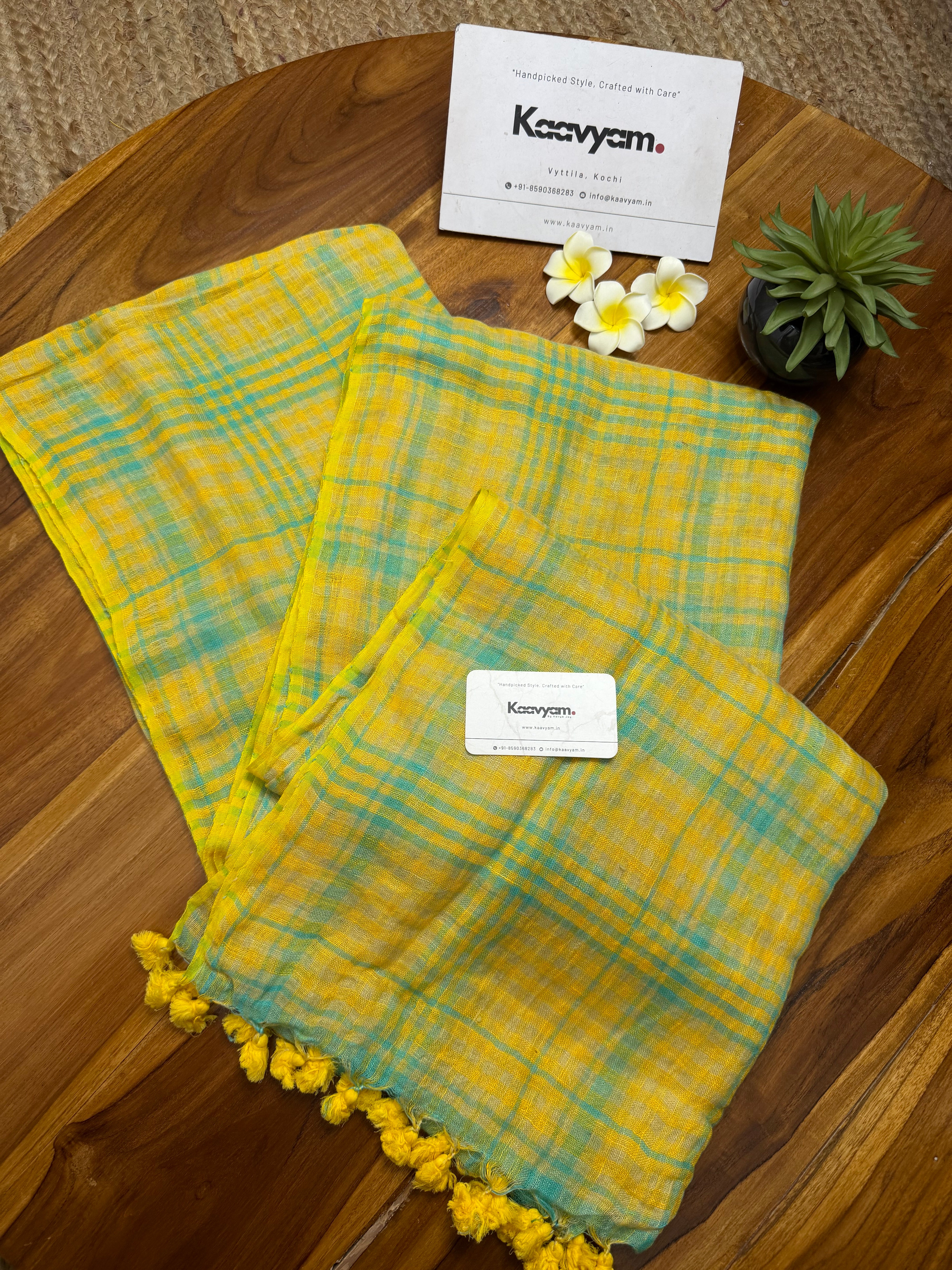 Haldi Checks Linen Saree