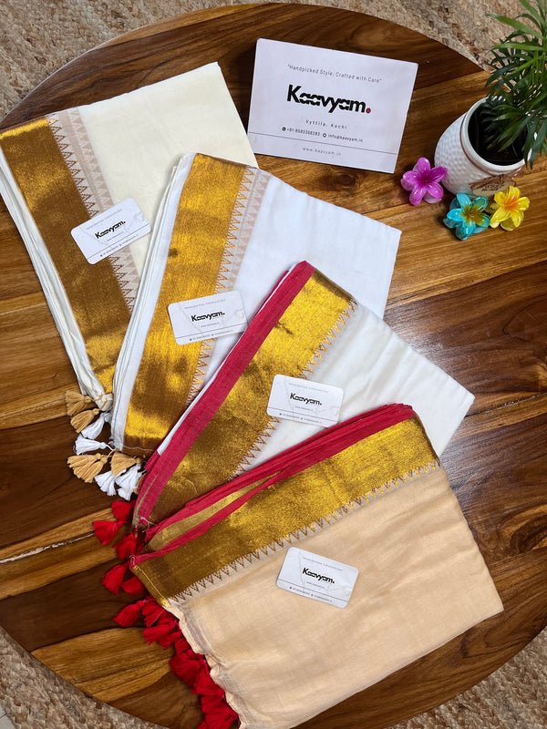 Kerala Kasav Temple Design Mul Cotton Saree