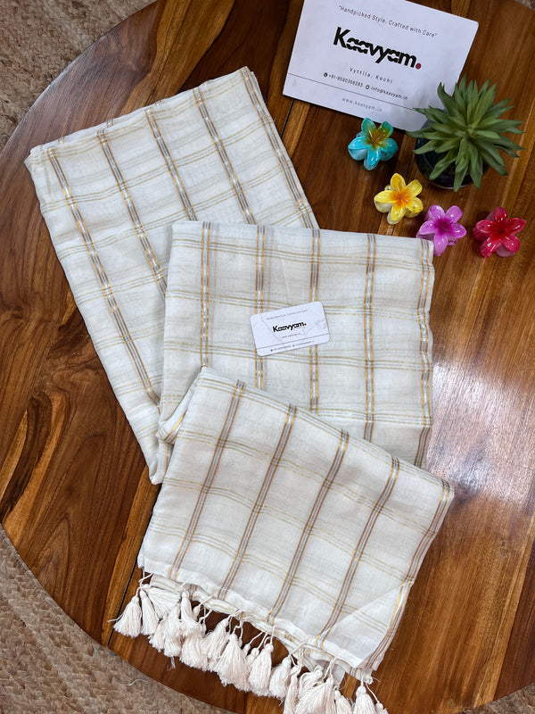 Golden Checks Mul Cotton Saree