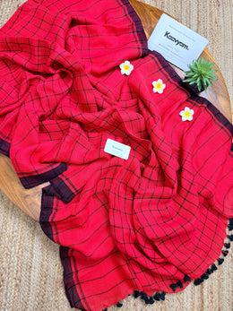Cherry Checks Linen Saree