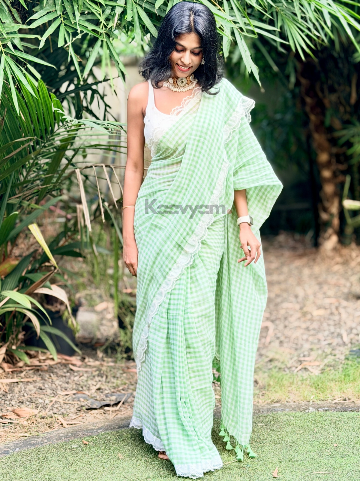 Victoria Checks Lace Saree