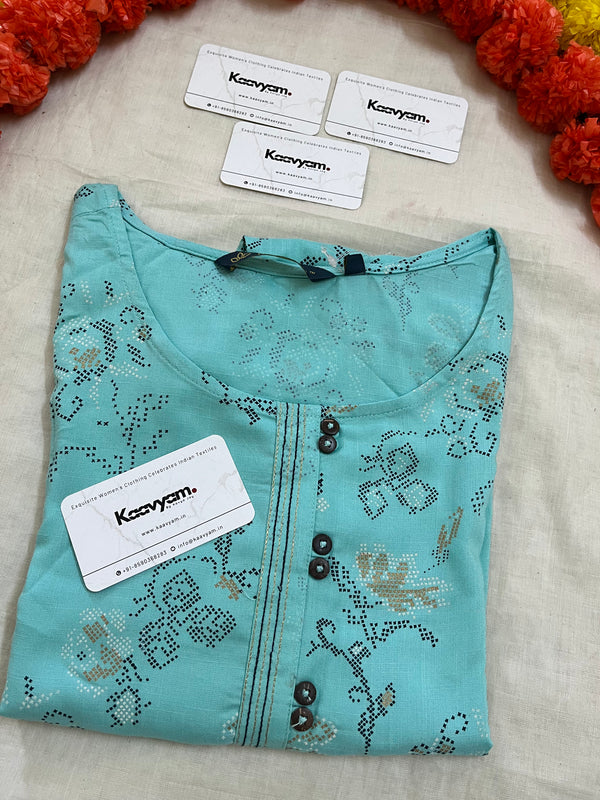 Printed round neck Aqua Kurti