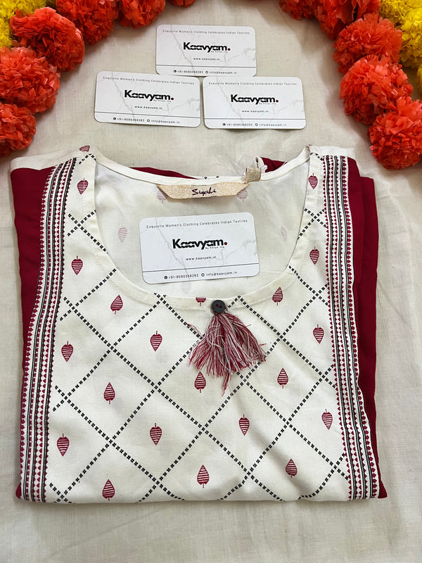 Contrast Off white & Red Kurti