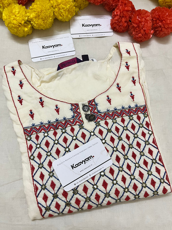 OFF WHITE EMBROIDERY YOKE KURTI