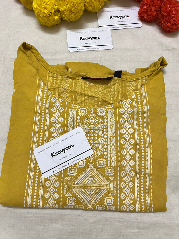 ROUND NECK PRINTED YELLOW KURTI