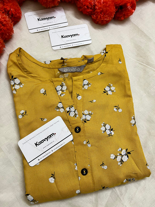 YELLOW PRINTED FLORAL KURTI