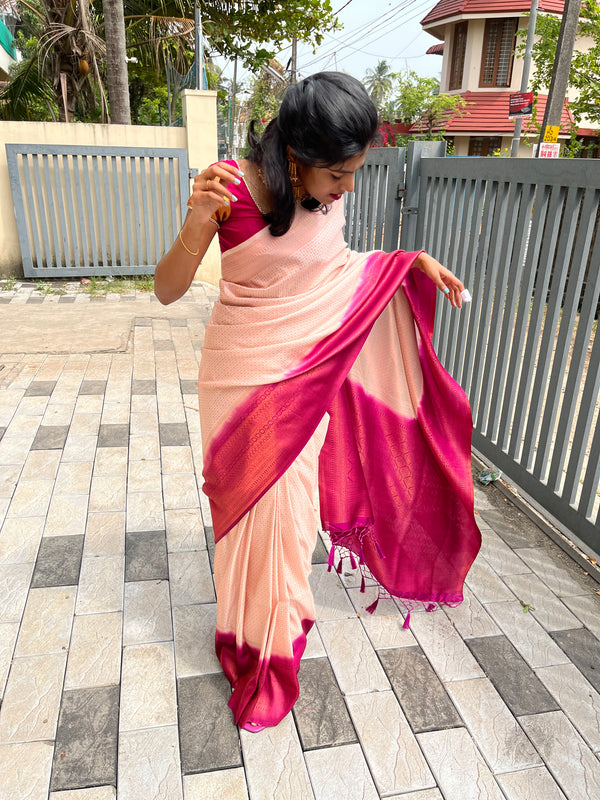 IVORY & RANI PINK KUBERAPPATTU SAREE