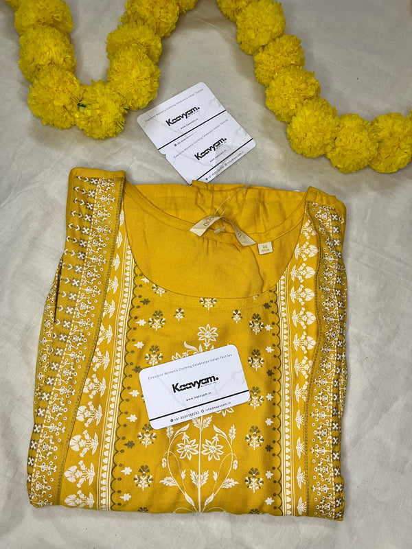 YELLOW PRINTED LONG KURTI