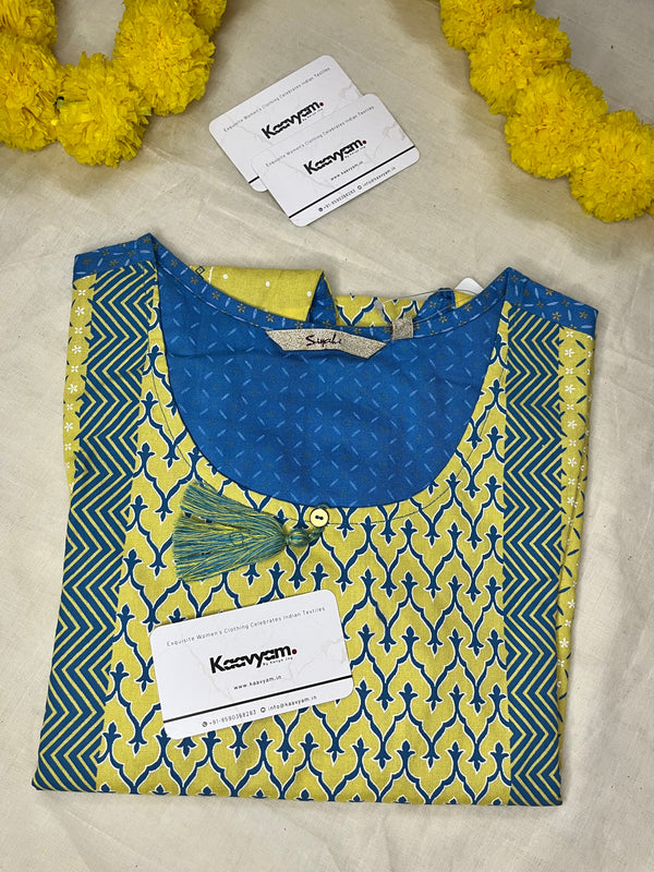 CONTRAST YELLOW BLUE KURTI