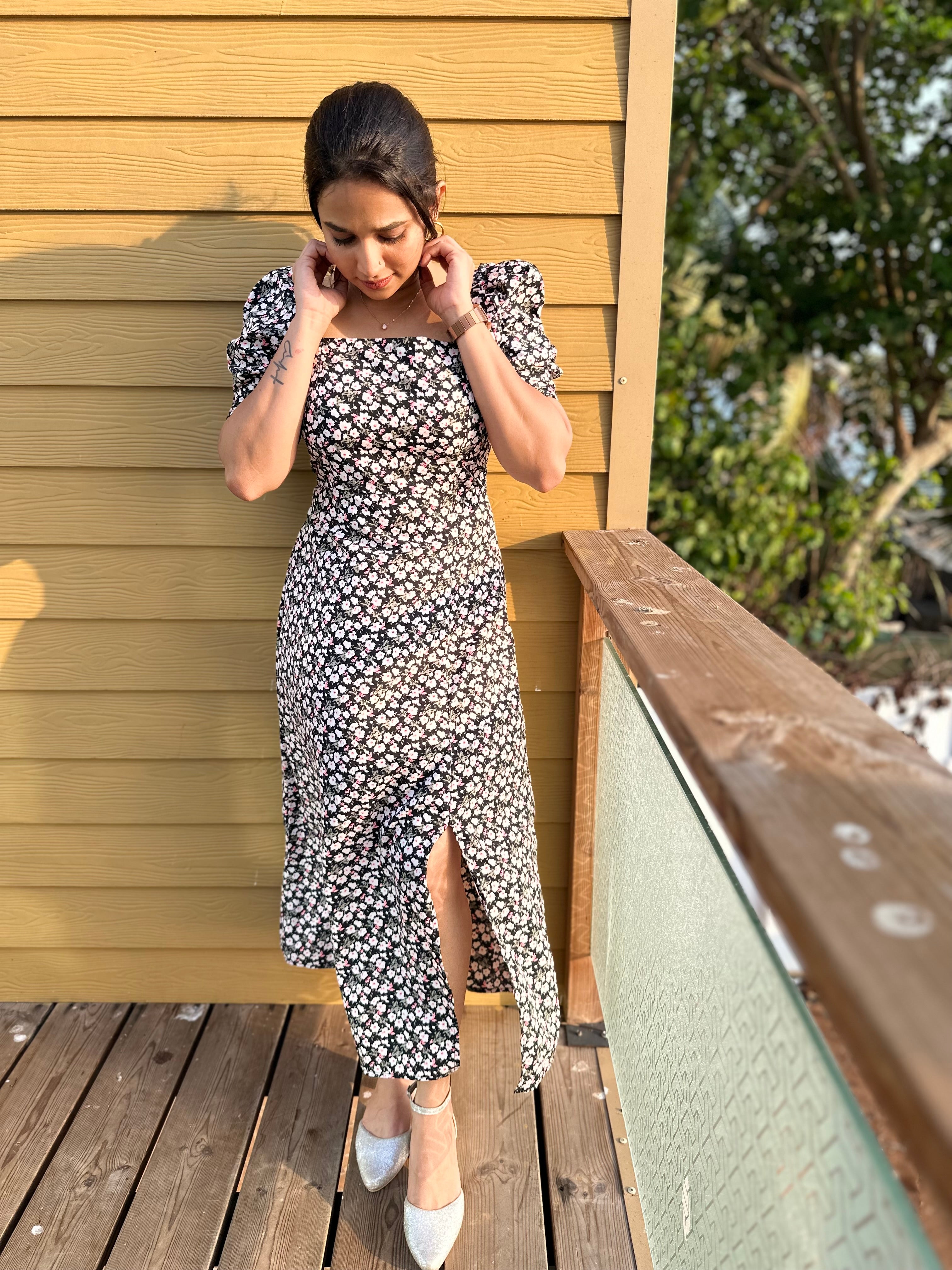 FLORAL SIDE SLIT DRESS