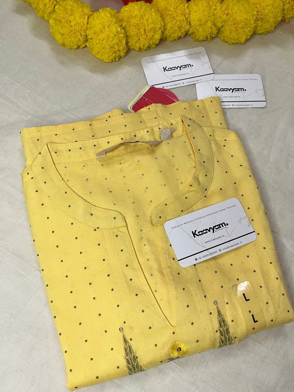 EMBROIDERY YELLOW COLLAR KURTI