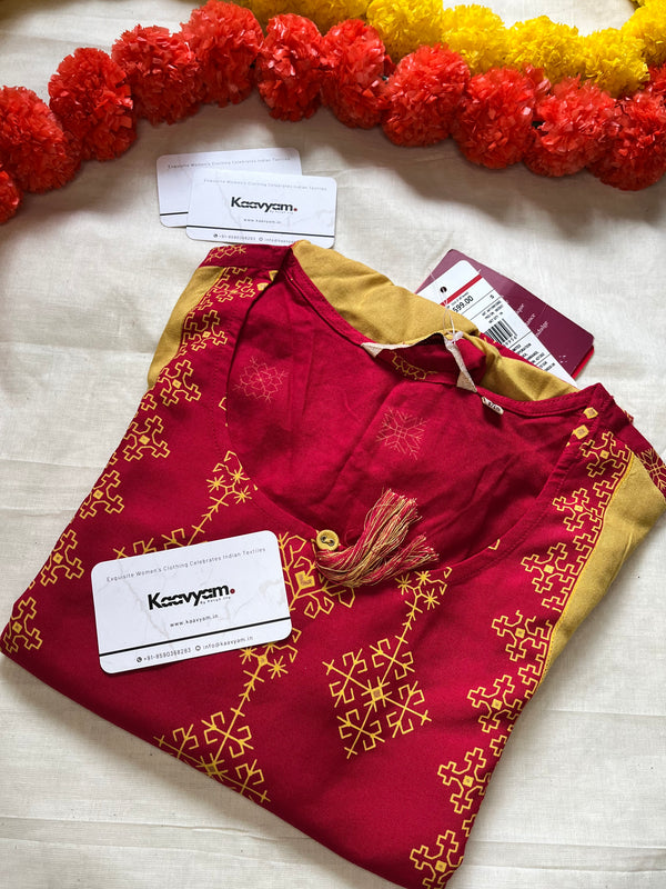 CONTRAST RED AND YELLOW KURTI