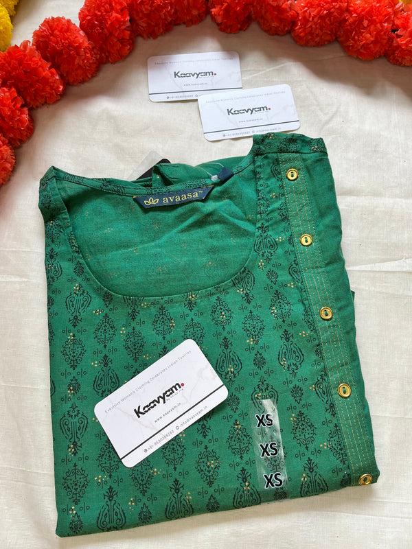 GREEN PRINTED COTTON KURTI