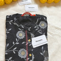 MANDARIN COLLAR BLACK FLORAL KURTI
