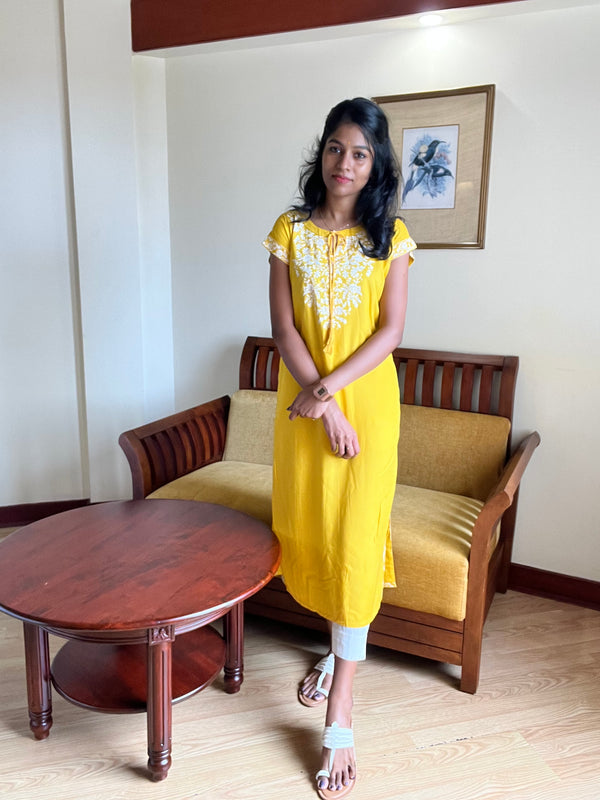 PRINTED YELLOW KURTHI