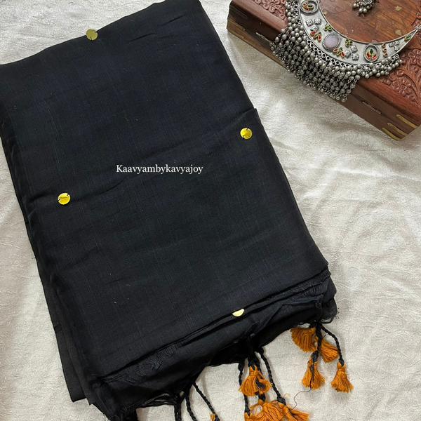 COTTON BLACK SAREE WITH GOLDEN BUTTAS