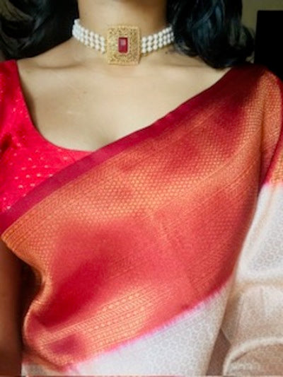 IVORY AND MAROON KUBERAPPATTU SAREE