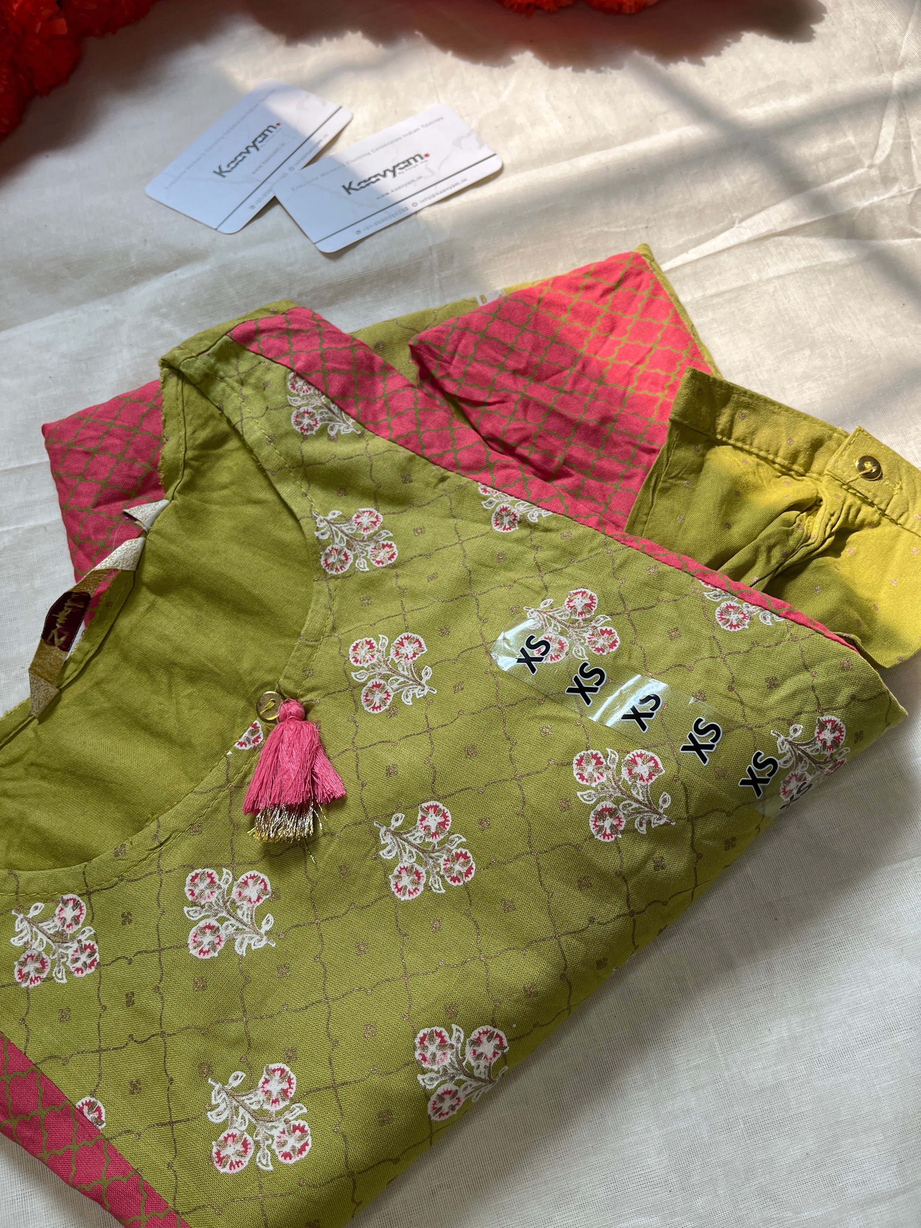 Contrast Green & Peach Kurti